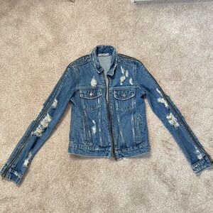 CARMAR LF Stores Blue Distressed Denim Zipper Zip Jean Jacket XS